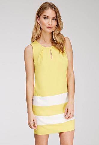 Love21 Women's  Colorblock-striped Shift Dress (yellow/ivory)