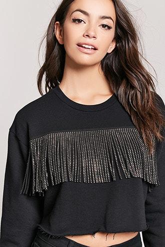 Forever21 Studded Fringe Crop Top