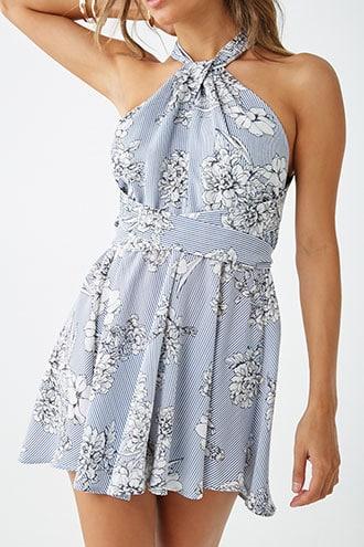 Forever21 Striped Floral Print Romper