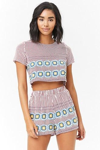 Forever21 Mock Embroidery Printed Shorts