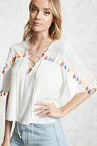 Forever21 Tassel Trim Lace-up Top
