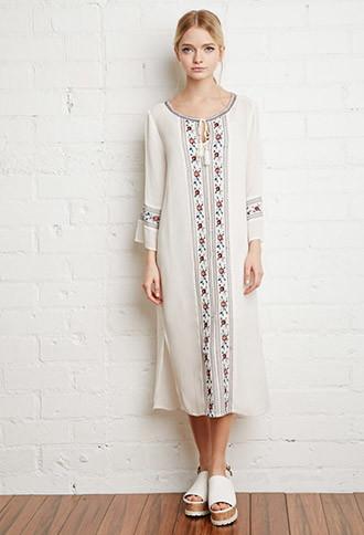 Forever21 Embroidered Gauze Peasant Dress