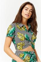 Forever21 Striped Foliage Print Top