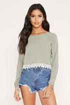 Forever21 Women's  Crochet-hem Boxy Top