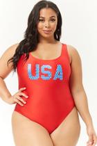 Forever21 Plus Size Usa Graphic One-piece Swimsuit