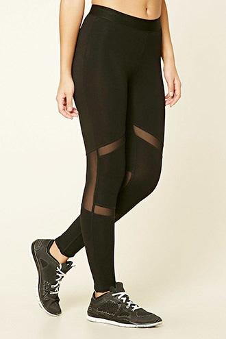 Forever21 Women's  Black Active Mesh Paneled Leggings