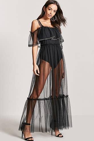 Forever21 Sheer Mesh Grommet Maxi Dress