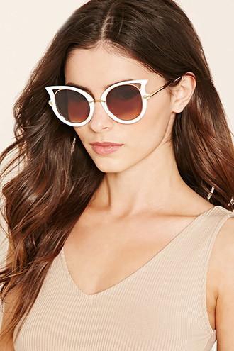 Forever21 White & Gold Cutout Cat Eye Sunglasses