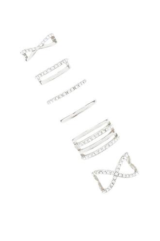 Forever21 Silver & Clear Cutout Rhinestone Ring Set