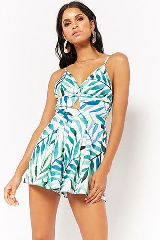 Forever21 Leaf Print Cutout Romper