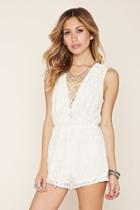 Forever21 Women's  Floral Lace Lace-up Romper