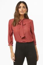 Forever21 Tie-neck Curved Hem Shirt