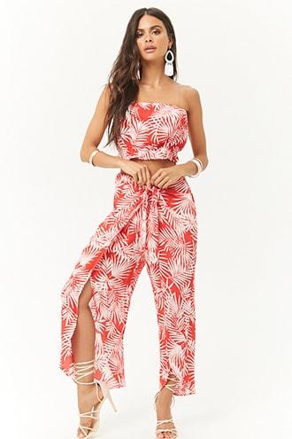 Forever21 Palm Leaf Tube Top & Pant Set