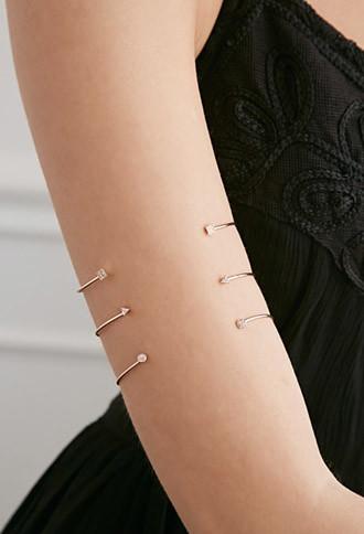 Forever21 Rhinestone Bracelet Cuff Set (rose Gold/clear)