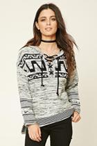 Forever21 Women's  Hooded Abstract Geo Sweater