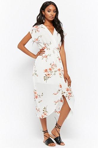 Forever21 Textured Floral Surplice Split-hem Dress