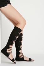 Forever21 Women's  Black Scalloped Lace-up Sandals
