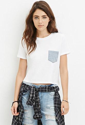 Forever21 Heathered-panel Pocket Tee