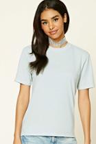 Forever21 Women's  Light Blue Distressed Boxy Tee