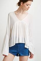 Forever21 Contemporary Shirred Trumpet-sleeve Top