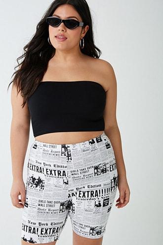 Forever21 Plus Size Newsprint Biker Shorts
