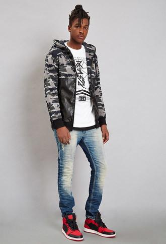 21 Men Reason Faux Leather Camo Hoodie