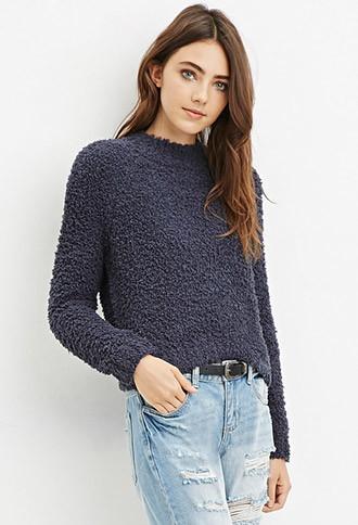 Forever21 Women's  Fuzzy Mock Neck Sweater (dark Grey)
