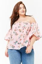 Forever21 Plus Size Striped Floral Off-the-shoulder Crop Top