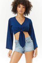 Forever21 Knotted Tie-front Long Sleeve Shirt