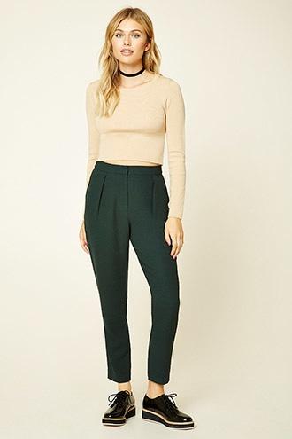 Love21 Women's  Hunter Green Contemporary High-rise Trousers