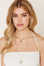 Forever21 Gold & Green Faux Stone Layered Necklace