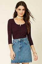 Forever21 Women's  Buttoned Stripe Knit Top