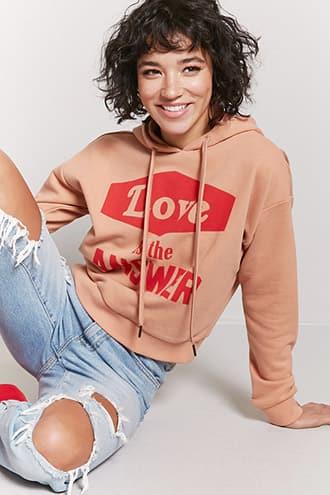 Forever21 Love Is The Answer Graphic Hoodie