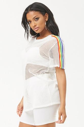 Forever21 Rainbow Stripe Mesh Tee