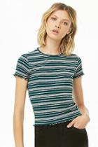 Forever21 Ribbed Striped Lettuce-edge Top