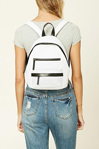 Forever21 White Zippered Mesh Backpack