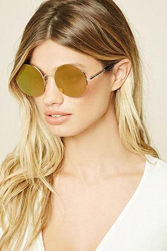 Forever21 Gold & Light Pink Round Sunglasses