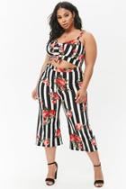 Forever21 Plus Size Striped Floral Wide-leg Jumpsuit