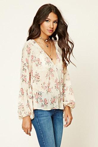 Love21 Women's  Contemporary Self-tie Floral Top