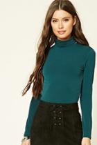 Forever21 Women's  Teal Stretch-knit Turtleneck Top