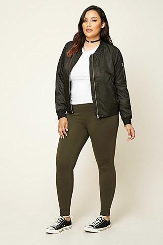 Forever21 Plus Women's  Olive Plus Size Stretch-knit Pants