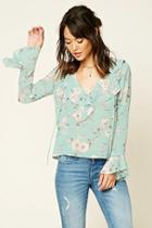 Love21 Women's  Mint & Pink Contemporary Floral Print Top