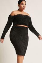 Forever21 Plus Size Fuzzy Knit Off-the-shoulder Crop Top & Skirt Set