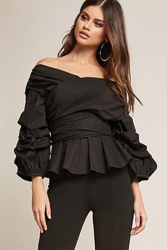 Forever21 Eta Off-the-shoulder Peplum Wrap Top