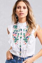 Forever21 Floral Embroidered Ruffle Shirt