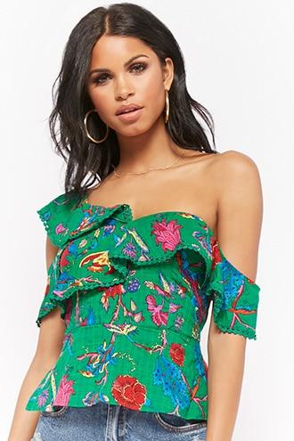 Forever21 Crochet Trim Flounce One-shoulder Top