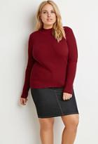 Forever21 Plus Women's  Ribbed Mock Neck Sweater (burgundy)