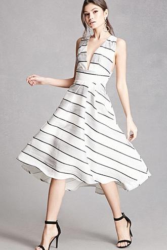 Forever21 Striped Fit And Flare Dress