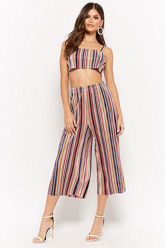 Forever21 Striped Crop Cami & Culottes Set