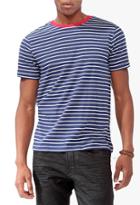 21 Men Contrast Trim Striped Tee